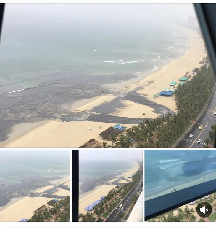 Hình ảnh nước đen ngòm từ cống chảy ra biển do khách du lịch quay lại tại bãi biển Mỹ Khê, Đà Nẵng được đưa lên mạng xã hội