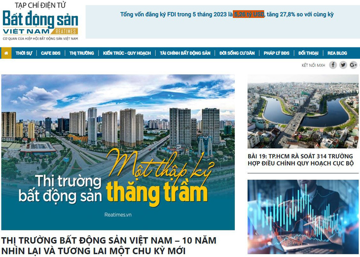 Giao diện tạp chí điện tử Bất Động Sản Việt Nam - Ảnh: TTXVN