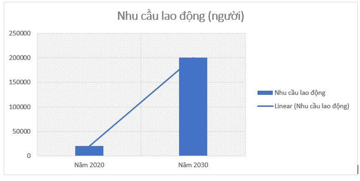 Biểu đồ nhu cầu nhân lực ngành logistics của Việt Nam đến năm 2030 - Nguồn: Hiệp hội Doanh nghiệp dịch vụ Logistics Việt Nam