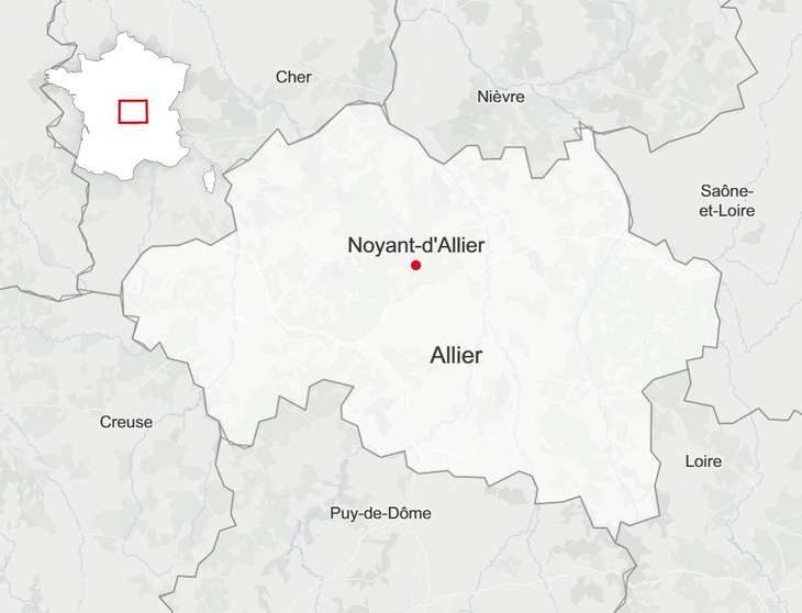 Noyant-d’Allier tọa lạc ở tỉnh Allier, trong vùng Auvergne, miền trung nước Pháp - Ảnh: OPENSTREETMAP