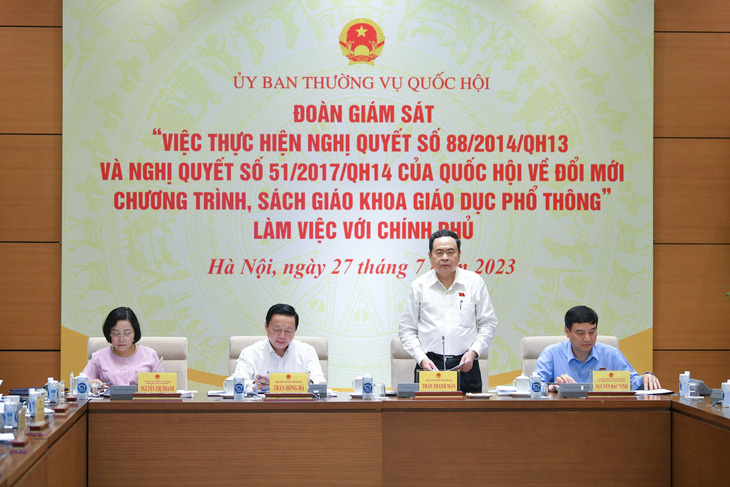 Ông Trần Thanh Mẫn - ủy viên Bộ Chính trị, phó chủ tịch thường trực Quốc hội - tại phiên họp - Ảnh: THẾ ĐẠI