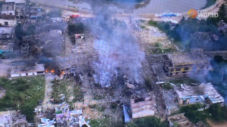 Hiện trường vụ nổ kho pháo hoa khủng khiếp ở miền nam Thái Lan - Ảnh: ThaiPBS