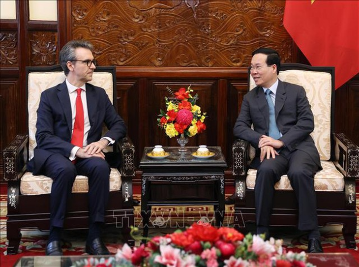 Chủ tịch nước Võ Văn Thưởng tiếp Đại sứ EU tại Việt Nam Giorgio Aliberti chào từ biệt kết thúc nhiệm kỳ - Ảnh: TTXVN