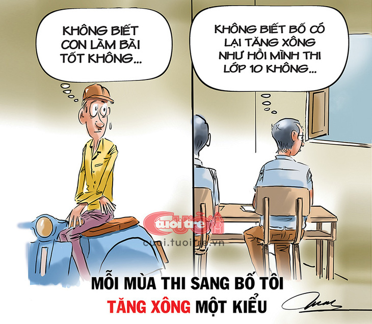 Phụ huynh lo lắng trong mùa thi... - Tranh: Đỗ Minh Tuấn