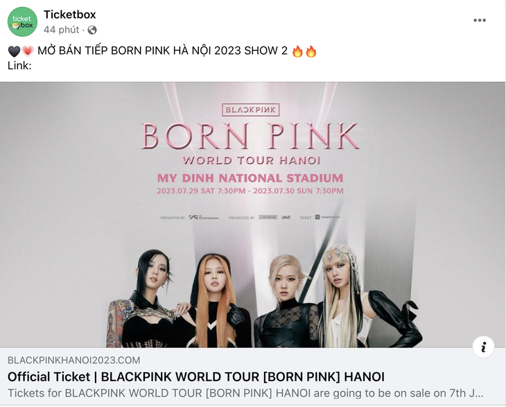 Sát giờ diễn, BTC bất ngờ mở bán vé đêm nhạc BlackPink thứ 2 - Ảnh chụp màn hình