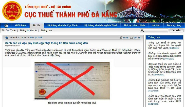 Cục Thuế Đà Nẵng cũng cảnh báo thủ đoạn lừa đảo giả danh nhóm hỗ trợ của Tổng cục Thuế - Ảnh: Chụp lại từ màn hình