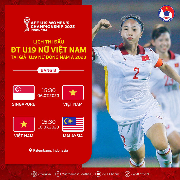 Lịch thi đấu của tuyển U19 nữ Việt Nam tại vòng bảng Giải U19 nữ Đông Nam Á 2023 - Ảnh: VFF