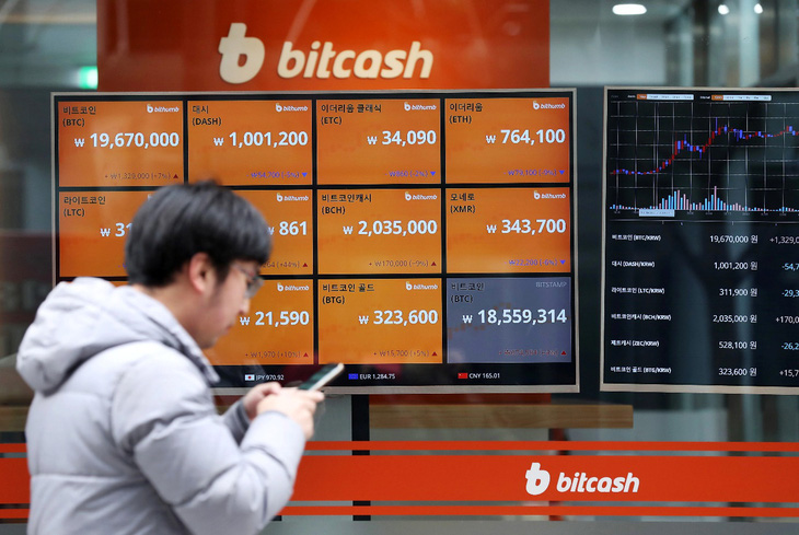 Bảng tỉ giá tại sàn giao dịch tiền ảo Bitcash ở thủ đô Seoul, Hàn Quốc. Ảnh minh họa. Nguồn: fortune.com
