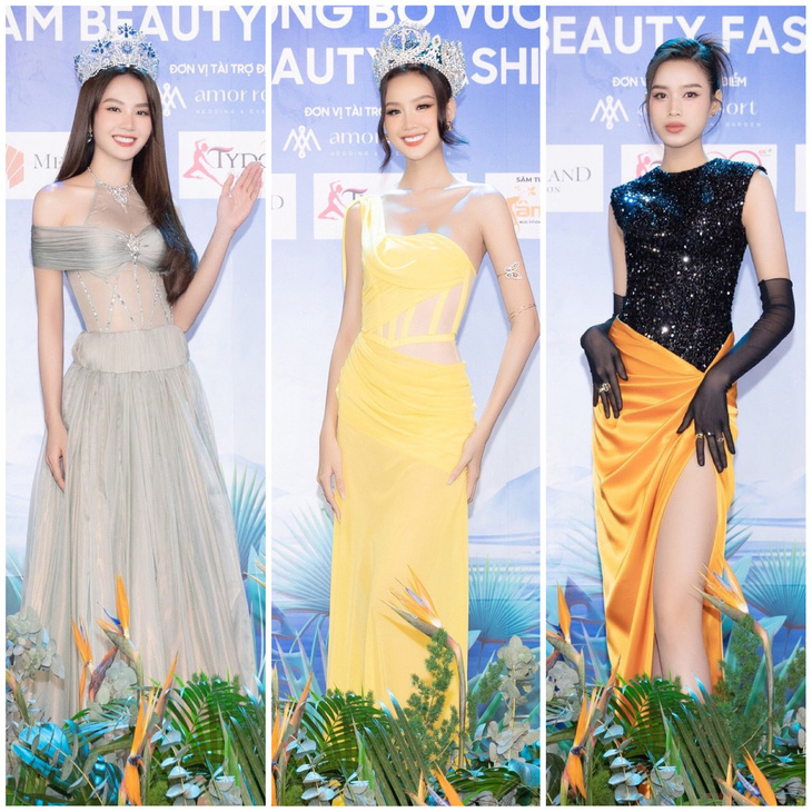 Từ trái qua: Hoa hậu Mai Phương, Bảo Ngọc, Đỗ Thị Hà tham dự buổi công bố vòng chung kết Miss World Vietnam 2023 - Ảnh: BTC