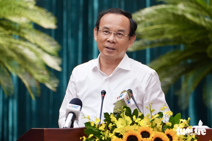 Bí thư Thành ủy TP.HCM Nguyễn Văn Nên phát biểu kết luận hội nghị - Ảnh: HỮU HẠNH 