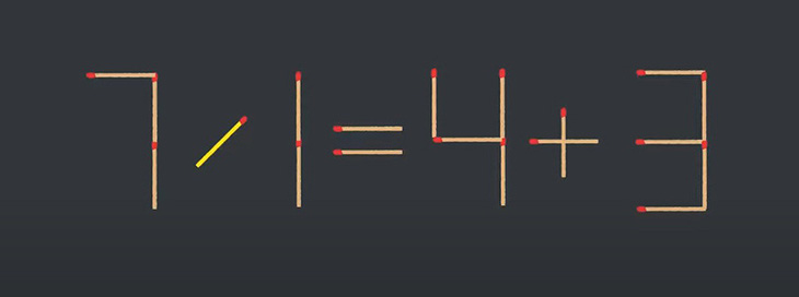 Thử tài IQ: Di chuyển một que diêm để 7-1=4+3 thành phép tính đúng - Ảnh 1.