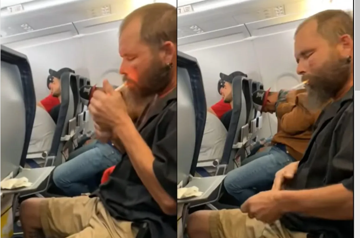 Một hành khách châm lửa hút thuốc ngay trên máy bay - Ảnh: Time Now