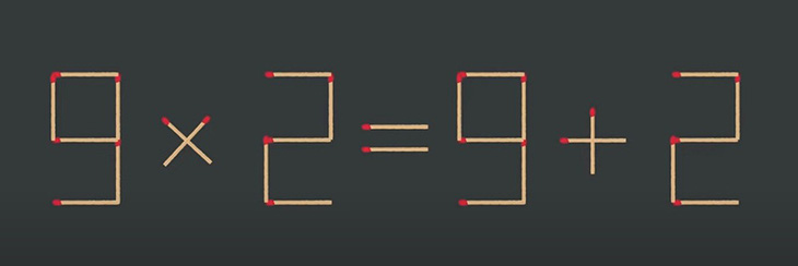 Thử tài IQ: Di chuyển một que diêm để 9x2=9+2 thành phép tính đúng - Ảnh 1.