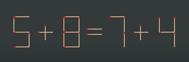 Thử tài IQ: Di chuyển một que diêm để 5+8=7+4 thành phép tính đúng - Ảnh 1.