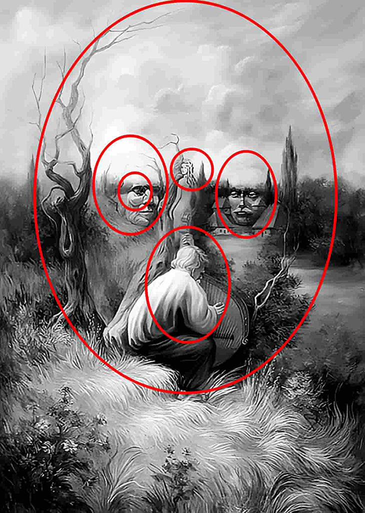 Tìm 6 khuôn mặt ẩn giấu trong bức tranh - Ảnh 1.