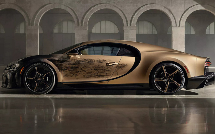 Bugatti Chiron "dát vàng", trên thân in 45 bản phác thảo, mất 400 giờ hoàn thiện ngoại thất