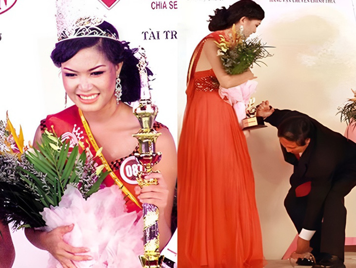 Hoa hậu Thùy Dung đánh rơi vương miện lúc đăng quang