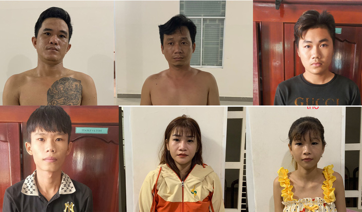 6 nghi phạm nhóm Trà Văn Tình tham gia đánh, đâm người trọng thương trong quán karaoke bị tạm giữ - Ảnh: Công an cung cấp