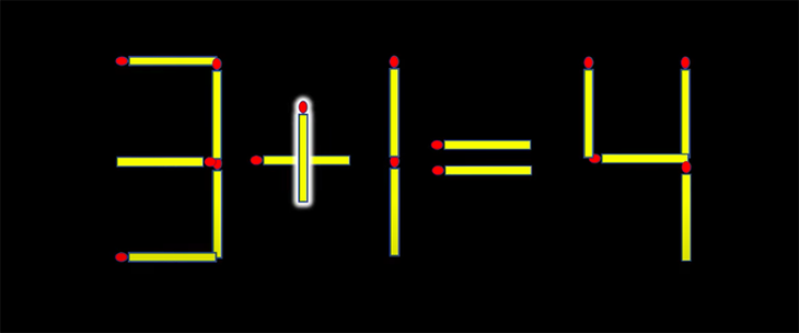 Thử tài IQ: Di chuyển một que diêm để 7+4=4+0 thành phép tính đúng - Ảnh 1.