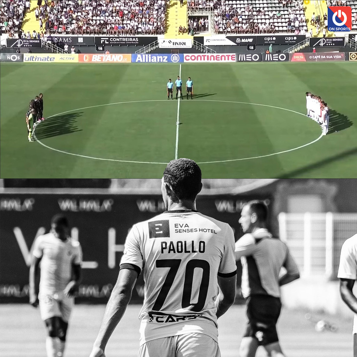 Trước trận S.C. Farense gặp Casa Pia ở vòng 1 Giải vô địch Bồ Đào Nha, thành viên hai đội đã dành một phút mặc niệm trước sự ra đi của tiền đạo Paollo Madeira Oliveira - Ảnh: S.C. Farense
