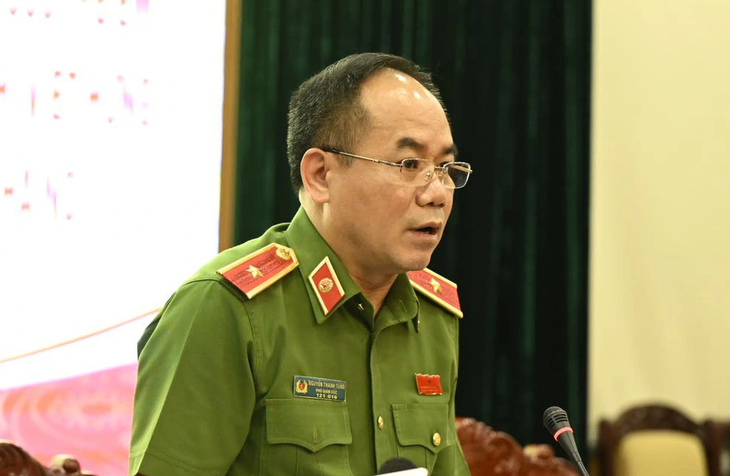 Thiếu tướng Nguyễn Thanh Tùng - phó giám đốc Công an Hà Nội - thông tin về vụ bắt cóc bé trai xảy ra trên địa bàn - Ảnh: DANH TRỌNG
