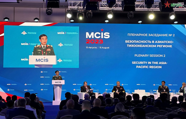 Bộ trưởng Bộ Quốc phòng Phan Văn Giang phát biểu tại MCIS-1 - Ảnh: BÁO QUÂN ĐỘI NHÂN DÂN