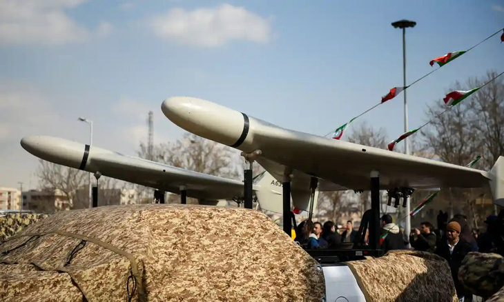 Dòng drone Shahed-136 do Iran sản xuất, đang được quân đội Nga dùng tại Ukraine - Ảnh: GUARDIAN