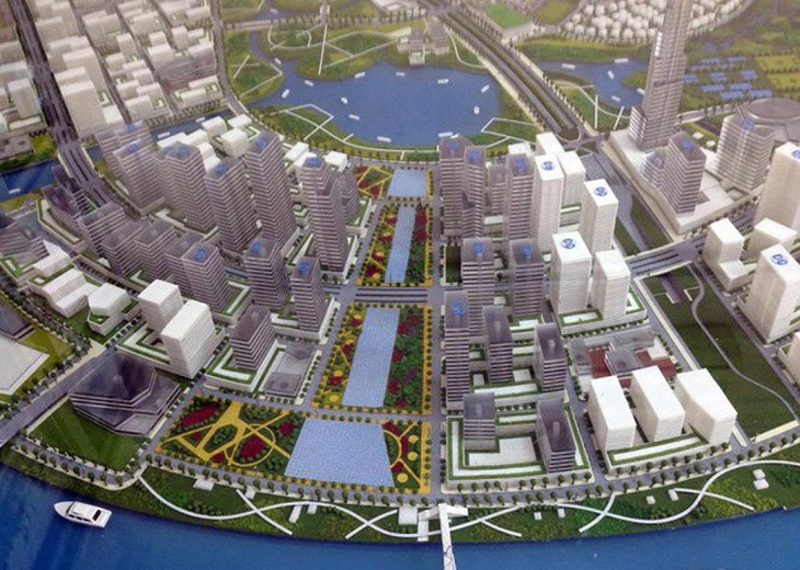 Vị trí quảng trường trung tâm theo mô hình quy hoạch 1/2.000 khu đô thị mới Thủ Thiêm - Ảnh: NGỌC HÀ