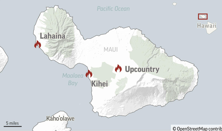Các quan chức Maui cho biết đám cháy đầu tiên được phát hiện ở khu vực đường Olinda, Kula, một thị trấn ở vùng Upcountry vào ngày 8-8 và nhanh chóng lan ra những khu vực khác - Ảnh: CBS