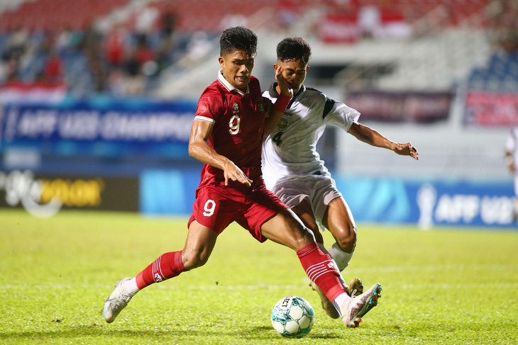 Tiền đạo Ramadhan Sananta (9) ghi bàn thắng duy nhất trong trận đấu U23 Indonesia thắng vất vả U23 Timor Leste - Ảnh: HOÀNG TÙNG