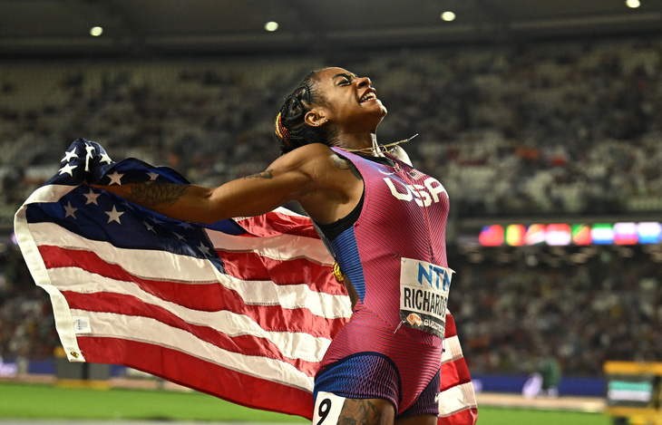 Richardson bất ngờ giành chiến thắng ở nội dung 100m nữ tại Giải vô địch điền kinh thế giới 2023 - Ảnh: Reuters