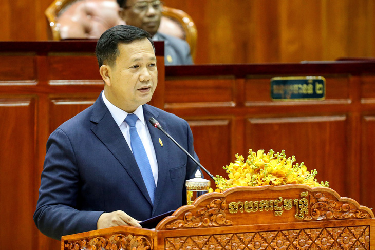 Tân Thủ tướng Campuchia Hun Manet phát biểu nhậm chức hôm 22-8 - Ảnh: AFP