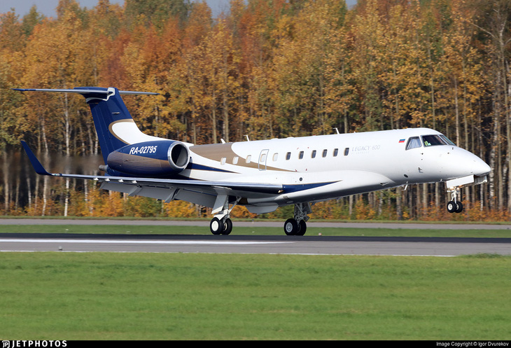 Máy bay phản lực thương gia Embraer Legacy 600, số hiệu RA-02795 thuộc sở hữu của Wagner từ tháng 9-2020 - Ảnh: Jet Photos