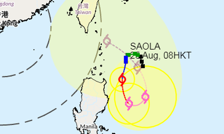 Vị trí và hướng di chuyển bão Saola - Ảnh: HKT