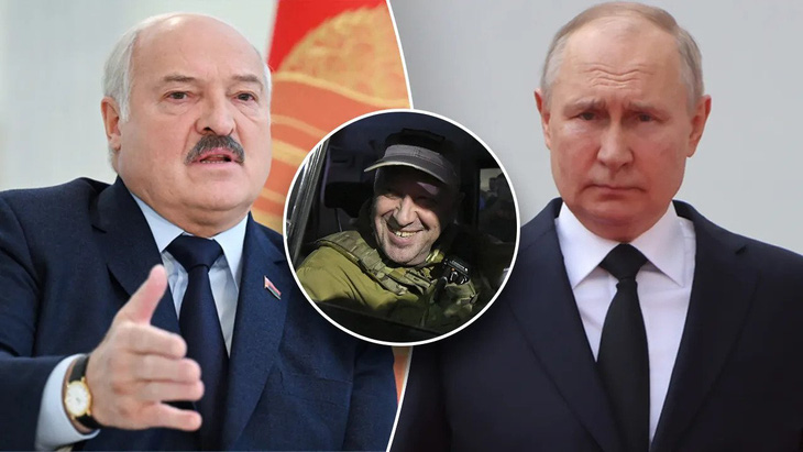 Từ trái sang: Tổng thống Belarus Alexander Lukashenko, ông trùm Wagner Yevgeny Prigozhin, và Tổng thống Nga Vladimir Putin - Ảnh: FOX NEWS