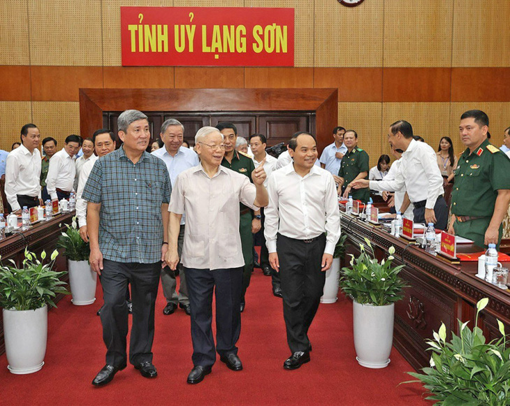 Tổng bí thư Nguyễn Phú Trọng tại buổi làm việc với cán bộ chủ chốt tỉnh Lạng Sơn - Ảnh: TTXVN
