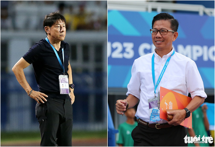 HLV Shin Tae Yong và HLV Hoàng Anh Tuấn đều chưa có danh hiệu vô địch khi dẫn dắt các cấp độ đội tuyển - Ảnh: HOÀNG TÙNG