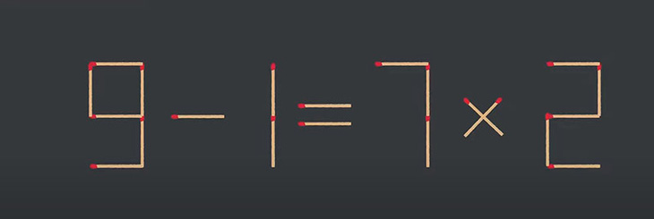 Thử tài IQ: Di chuyển một que diêm để 9-1=7x2 thành phép tính đúng - Ảnh 1.