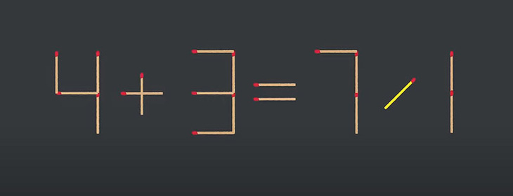 Thử tài IQ: Di chuyển một que diêm để 4+3=7-1 thành phép tính đúng - Ảnh 1.