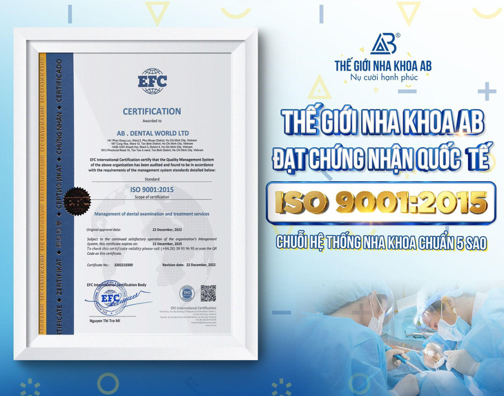 Thế Giới Nha Khoa AB đạt chuẩn ISO 9001:2015 - Ảnh 1.