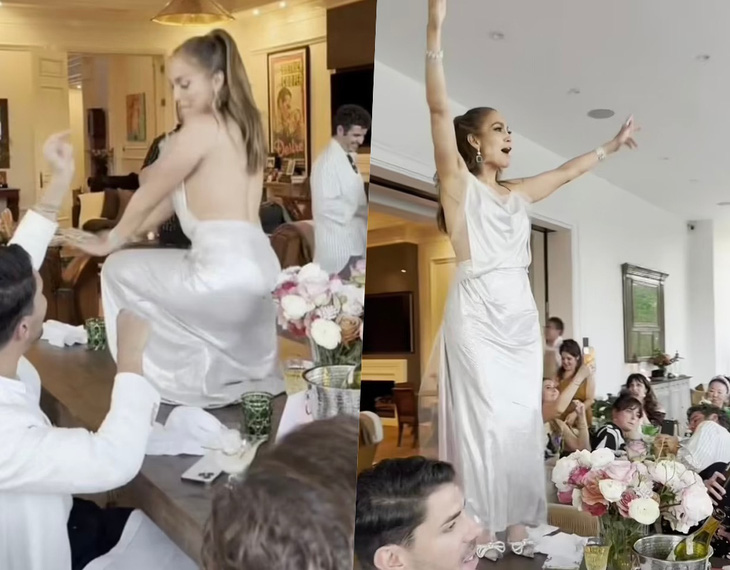 Jennifer Lopez vui vẻ nhảy múa trên bàn tiệc chào đón tuổi 54