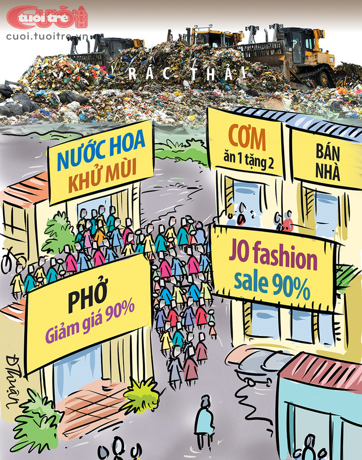 Sale off... khử mùi cho bãi rác - Tranh: Đức Thuận 