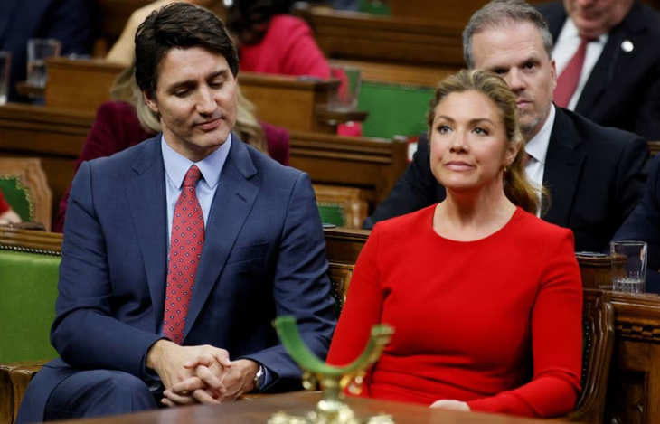 Ông Justin và bà Sophie tại Hạ viện Canada trong chuyến thăm của Tổng thống Mỹ Joe Biden vào tháng 3-2023 - Ảnh: REUTERS