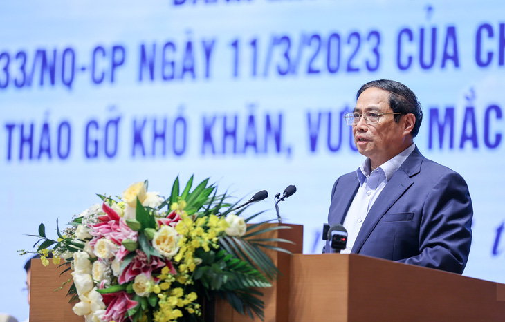 Thủ tướng Phạm Minh Chính nhấn mạnh tinh thần chung tay tháo gỡ thị trường bất động sản - Ảnh: VGP