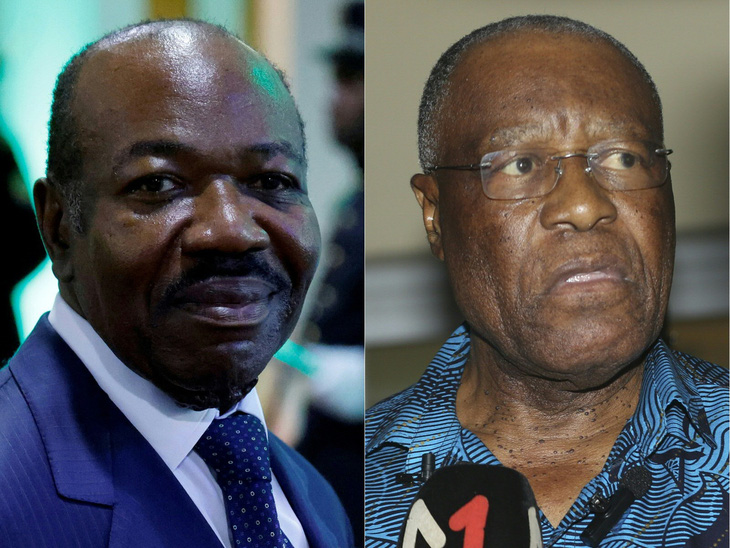 Tổng thống Gabon Ali Bongo Ondimba (trái), người thắng cử trong kỳ bầu cử ngày 26-8-2023 và ứng viên tổng thống phe đối lập, ông Albert Ondo Ossa - Ảnh: AFP