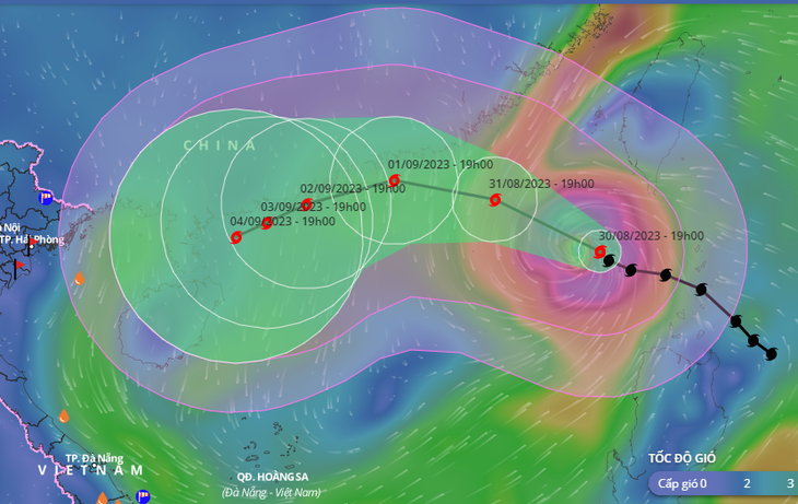 Vị trí và hướng di chuyển bão số 3 - Ảnh: NCHMF