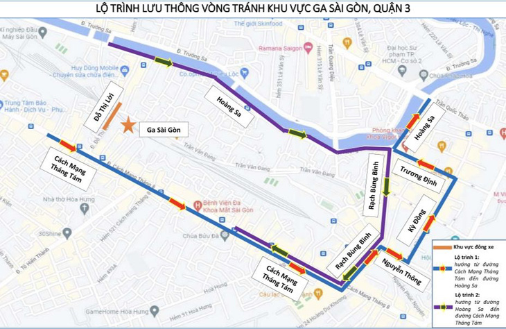 Người dân tránh khu vực ga Sài Gòn có thể chọn lộ trình này - Nguồn: Sở GTVT TP