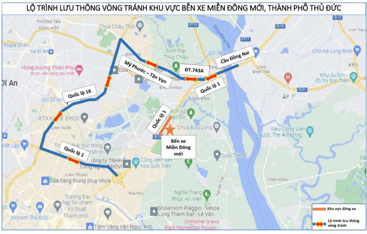 Người dân tránh khu vực bến xe Miền Đông mới có thể chọn lộ trình này - Nguồn: Sở GTVT TP