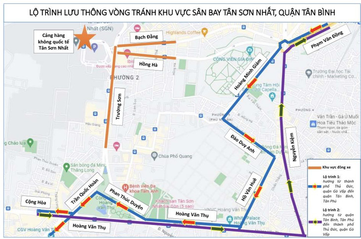 Người dân tránh khu vực sân bay Tân Sơn Nhất có thể chọn lộ trình này - Nguồn: Sở GTVT TP.HCM