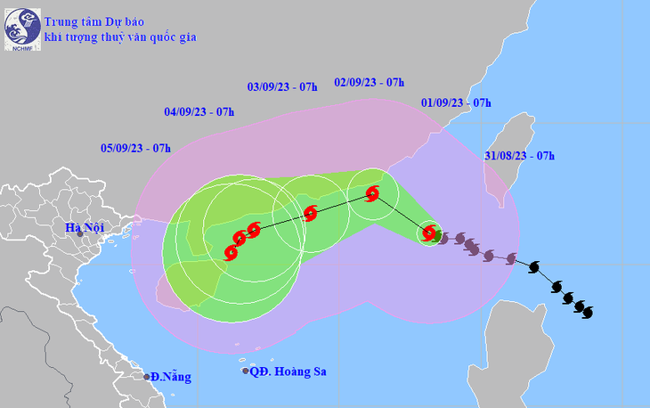 Vị trí và hướng di chuyển siêu bão số 3 - Ảnh: NCHMF